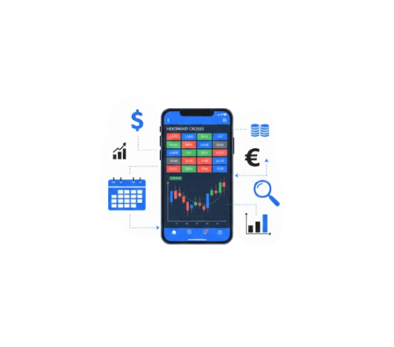 Ilustração de uma moeda, uma folha e gráficos